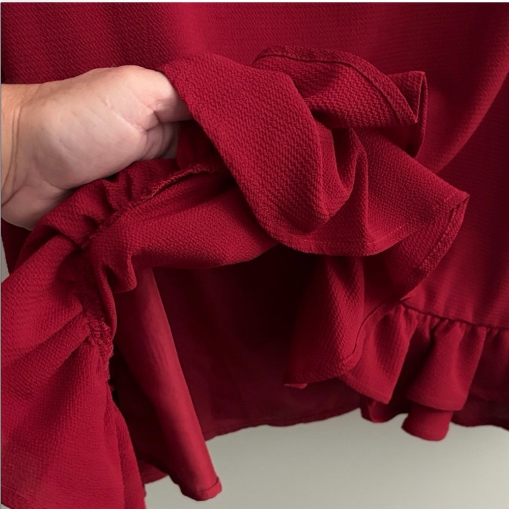 Women's Red Ruffle Sleeve Dress - Picture 6 of 6